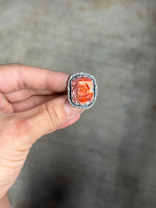 Coral Flower Engraved Ring