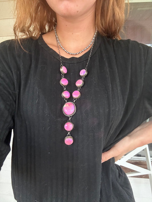 Pink Aurora Opal Lariat Necklace