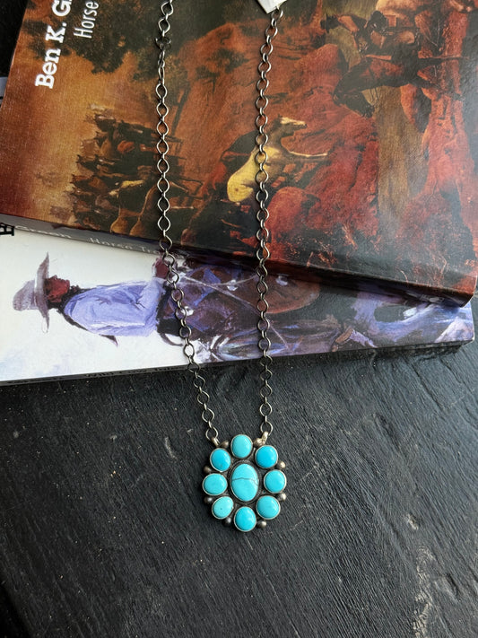 Kingman Turquoise Cluster Necklace made by Delbert Begay