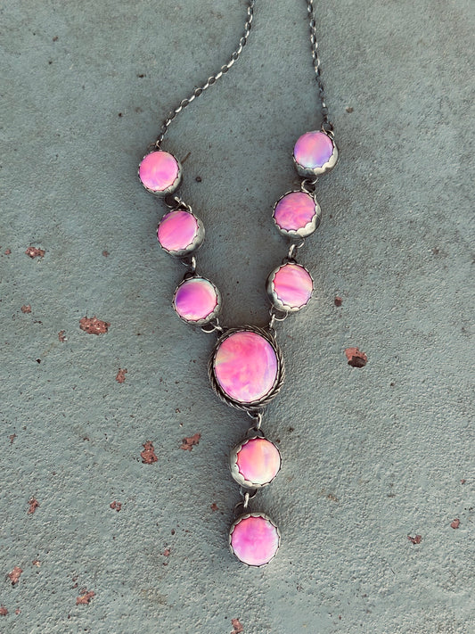 Pink Aurora Opal Lariat Necklace